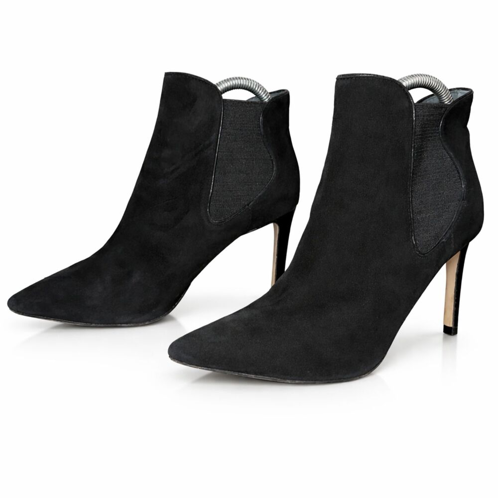Tory Burch Pointed Toe Ankle Booties Black Leather Stiletto Heel Chelsea 7M